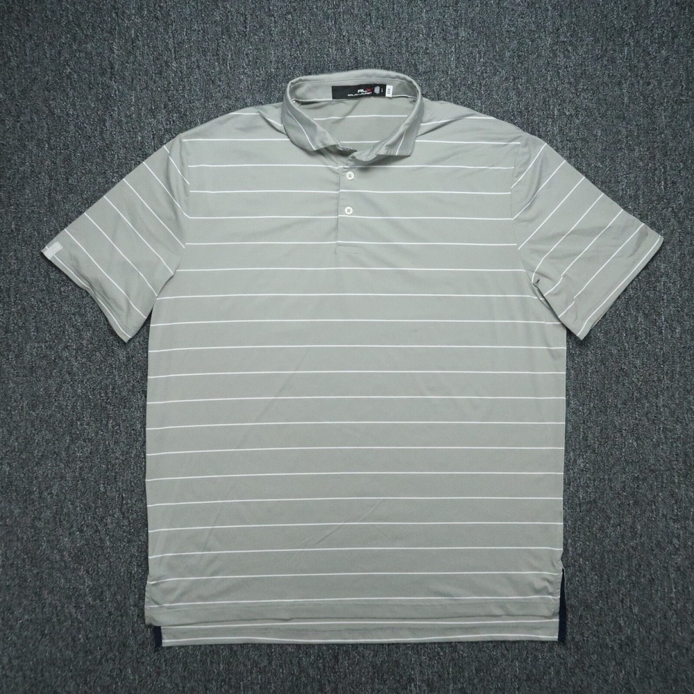 RLX Ralph Lauren Shirt Mens Large Gray Performance Golf Polo Striped